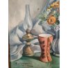 QUADRO DIPINTO OLIO TELA Francesco Rinone 1964 NATURA MORTA Vaso Fiori Statua