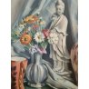 QUADRO DIPINTO OLIO TELA Francesco Rinone 1964 NATURA MORTA Vaso Fiori Statua