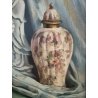 QUADRO DIPINTO OLIO TELA Francesco Rinone 1964 NATURA MORTA Vaso Fiori Statua