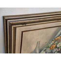 QUADRO DIPINTO OLIO TELA Francesco Rinone 1964 NATURA MORTA Vaso Fiori Statua