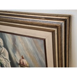 QUADRO DIPINTO OLIO TELA Francesco Rinone 1964 NATURA MORTA Vaso Fiori Statua