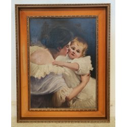 ANTICO QUADRO DIPINTO olio tela 1924 RITRATTO Mich. Colio BACIO l' Amore Materno