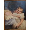 ANTICO QUADRO DIPINTO olio tela 1924 RITRATTO Mich. Colio BACIO l' Amore Materno