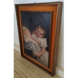 ANTICO QUADRO DIPINTO olio tela 1924 RITRATTO Mich. Colio BACIO l' Amore Materno