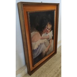 ANTICO QUADRO DIPINTO olio tela 1924 RITRATTO Mich. Colio BACIO l' Amore Materno