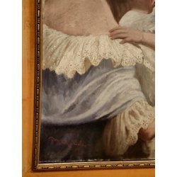 ANTICO QUADRO DIPINTO olio tela 1924 RITRATTO Mich. Colio BACIO l' Amore Materno