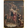 ANTICO QUADRO OLEOGRAFIA Deposizione di Cristo Croce STAMPA TELA Cornice Dorata