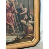 ANTICO QUADRO OLEOGRAFIA Deposizione di Cristo Croce STAMPA TELA Cornice Dorata