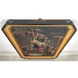 ANTICO QUADRO OLEOGRAFIA Deposizione di Cristo Croce STAMPA TELA Cornice Dorata