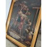 ANTICO QUADRO OLEOGRAFIA Deposizione di Cristo Croce STAMPA TELA Cornice Dorata