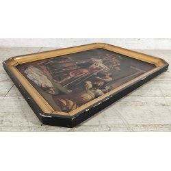 ANTICO QUADRO OLEOGRAFIA Deposizione di Cristo Croce STAMPA TELA Cornice Dorata