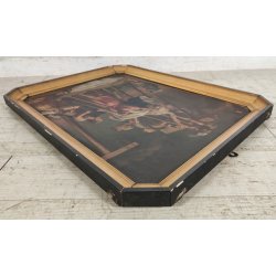 ANTICO QUADRO OLEOGRAFIA Deposizione di Cristo Croce STAMPA TELA Cornice Dorata