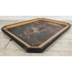 ANTICO QUADRO OLEOGRAFIA Deposizione di Cristo Croce STAMPA TELA Cornice Dorata