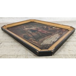 ANTICO QUADRO OLEOGRAFIA Deposizione di Cristo Croce STAMPA TELA Cornice Dorata