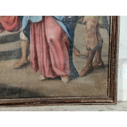 ANTICO DIPINTO RELIGIOSO XIX SEC olio tela Gesù al Cospetto di Caifa CORNICE ORO