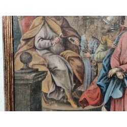 ANTICO DIPINTO RELIGIOSO XIX SEC olio tela Gesù al Cospetto di Caifa CORNICE ORO