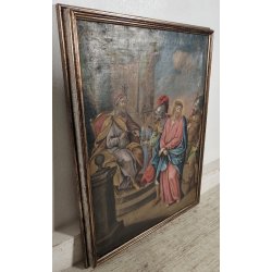 ANTICO DIPINTO RELIGIOSO XIX SEC olio tela Gesù al Cospetto di Caifa CORNICE ORO