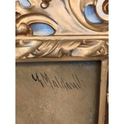 QUADRO DIPINTO OLIO TAVOLA G. Maldarelli RITRATTO DONNA '900 CORNICE BAROCCA