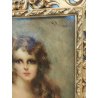 QUADRO DIPINTO OLIO TAVOLA G. Maldarelli RITRATTO DONNA '900 CORNICE BAROCCA