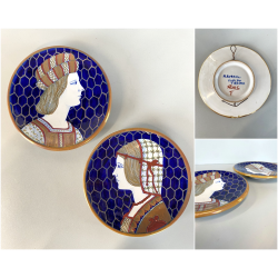 COPPIA PIATTO da POMPA MAIOLICA LUSTRO ORO  A. Rubboli Gualdo Tadino ø 20 cm '40