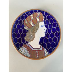 COPPIA PIATTO da POMPA MAIOLICA LUSTRO ORO  A. Rubboli Gualdo Tadino ø 20 cm '40