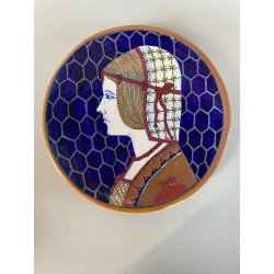 COPPIA PIATTO da POMPA MAIOLICA LUSTRO ORO  A. Rubboli Gualdo Tadino ø 20 cm '40