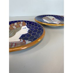 COPPIA PIATTO da POMPA MAIOLICA LUSTRO ORO  A. Rubboli Gualdo Tadino ø 20 cm '40