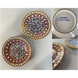 2 PIATTO PARATA MAIOLICA LUSTRO ORO A. Rubboli Gualdo Tadino INTEGRI ø17,5cm '40
