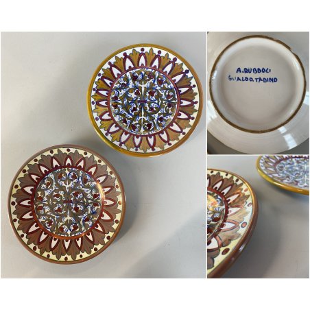 2 PIATTO PARATA MAIOLICA LUSTRO ORO A. Rubboli Gualdo Tadino INTEGRI ø17,5cm '40