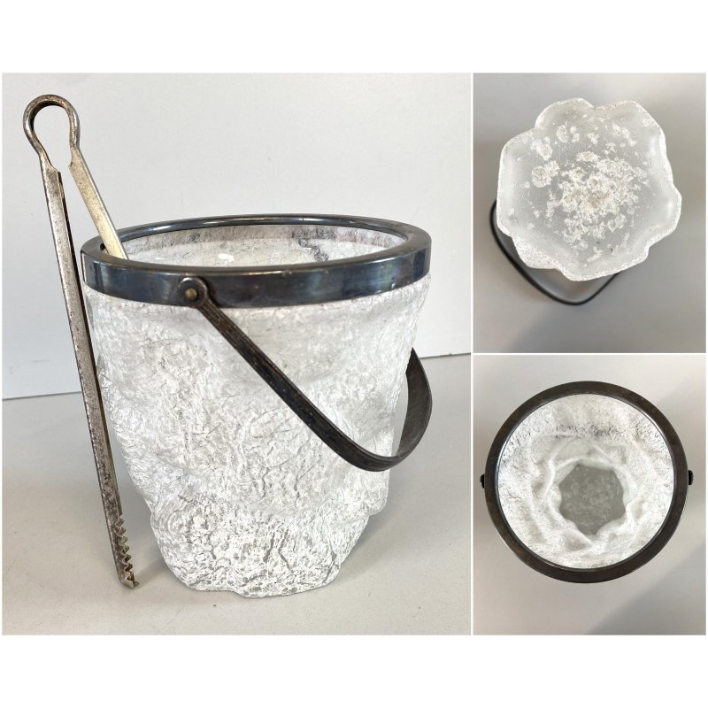 SECCHIELLO GHIACCIO VETRO Art Decò CRAKED ICE EFFECT ATTR. WMF + PINZE ARGENTATE