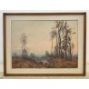 QUADRO DIPINTO OLIO TELA Artino Giroldi 1964 PAESAGGIO Bosco Laghetto TRAMONTO