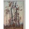 QUADRO DIPINTO OLIO TELA Artino Giroldi 1964 PAESAGGIO Bosco Laghetto TRAMONTO