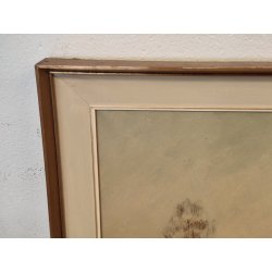 QUADRO DIPINTO OLIO TELA Artino Giroldi 1964 PAESAGGIO Bosco Laghetto TRAMONTO