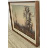 QUADRO DIPINTO OLIO TELA Artino Giroldi 1964 PAESAGGIO Bosco Laghetto TRAMONTO