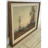 QUADRO DIPINTO OLIO TELA Artino Giroldi 1964 PAESAGGIO Bosco Laghetto TRAMONTO
