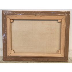 QUADRO DIPINTO OLIO TELA Artino Giroldi 1964 PAESAGGIO Bosco Laghetto TRAMONTO