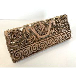 ANTICO TIMBRO TESSILE BLOCCO STAMPA RAME TAMPONE INCHIOSTRO FIORI 19x17cm '900