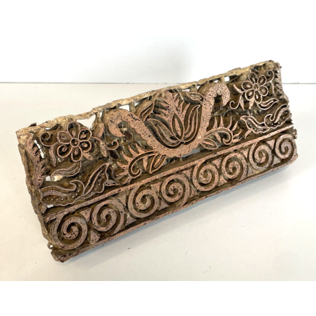 ANTICO TIMBRO TESSILE BLOCCO STAMPA RAME TAMPONE INCHIOSTRO FIORI 19x17cm '900