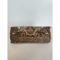 ANTICO TIMBRO TESSILE BLOCCO STAMPA RAME TAMPONE INCHIOSTRO FIORI 19x17cm '900