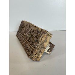 ANTICO TIMBRO TESSILE BLOCCO STAMPA RAME TAMPONE INCHIOSTRO FIORI 19x17cm '900