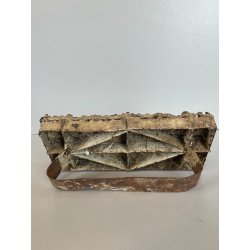 ANTICO TIMBRO TESSILE BLOCCO STAMPA RAME TAMPONE INCHIOSTRO FIORI 19x17cm '900