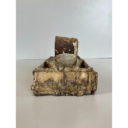 ANTICO TIMBRO TESSILE BLOCCO STAMPA RAME TAMPONE INCHIOSTRO FIORI 19x17cm '900