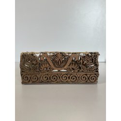 ANTICO TIMBRO TESSILE BLOCCO STAMPA RAME TAMPONE INCHIOSTRO FIORI 19x17cm '900