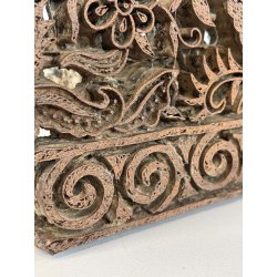 ANTICO TIMBRO TESSILE BLOCCO STAMPA RAME TAMPONE INCHIOSTRO FIORI 19x17cm '900