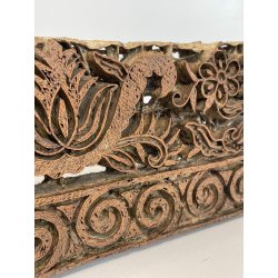 ANTICO TIMBRO TESSILE BLOCCO STAMPA RAME TAMPONE INCHIOSTRO FIORI 19x17cm '900