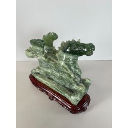 ANTICA SCULTURA ASIATICA CAVALLO IN PIETRA GIADA VERDE PEGASO ALI BASE HORSE