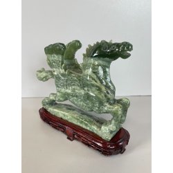ANTICA SCULTURA ASIATICA CAVALLO IN PIETRA GIADA VERDE PEGASO ALI BASE HORSE