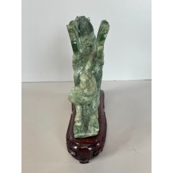 ANTICA SCULTURA ASIATICA CAVALLO IN PIETRA GIADA VERDE PEGASO ALI BASE HORSE