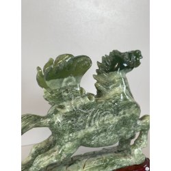 ANTICA SCULTURA ASIATICA CAVALLO IN PIETRA GIADA VERDE PEGASO ALI BASE HORSE