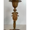 ANTICA COPPIA CANDELIERI PORTA CANDELA BRONZO DORATO ONICE 17h EPOCA '800 PUTTI